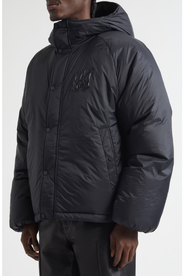 Logo Hooded Puffer Jacket, Alternate, color, BLACK