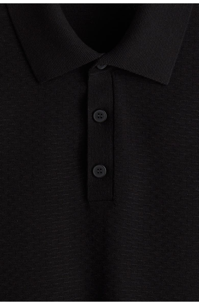 H&M Slim Fit Textured Polo Shirt, Alternate, color, Black