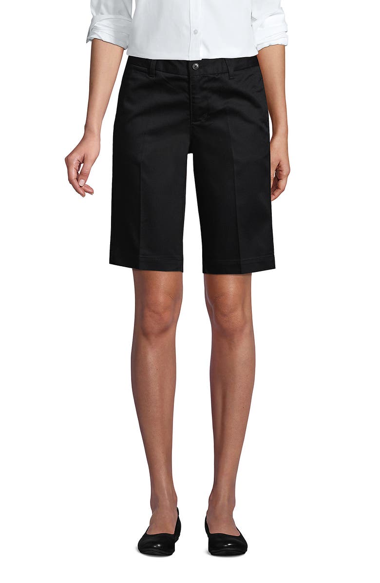 Lands' End School Uniform Young  Plain Front Blend Chino Shorts, Main, color, Black