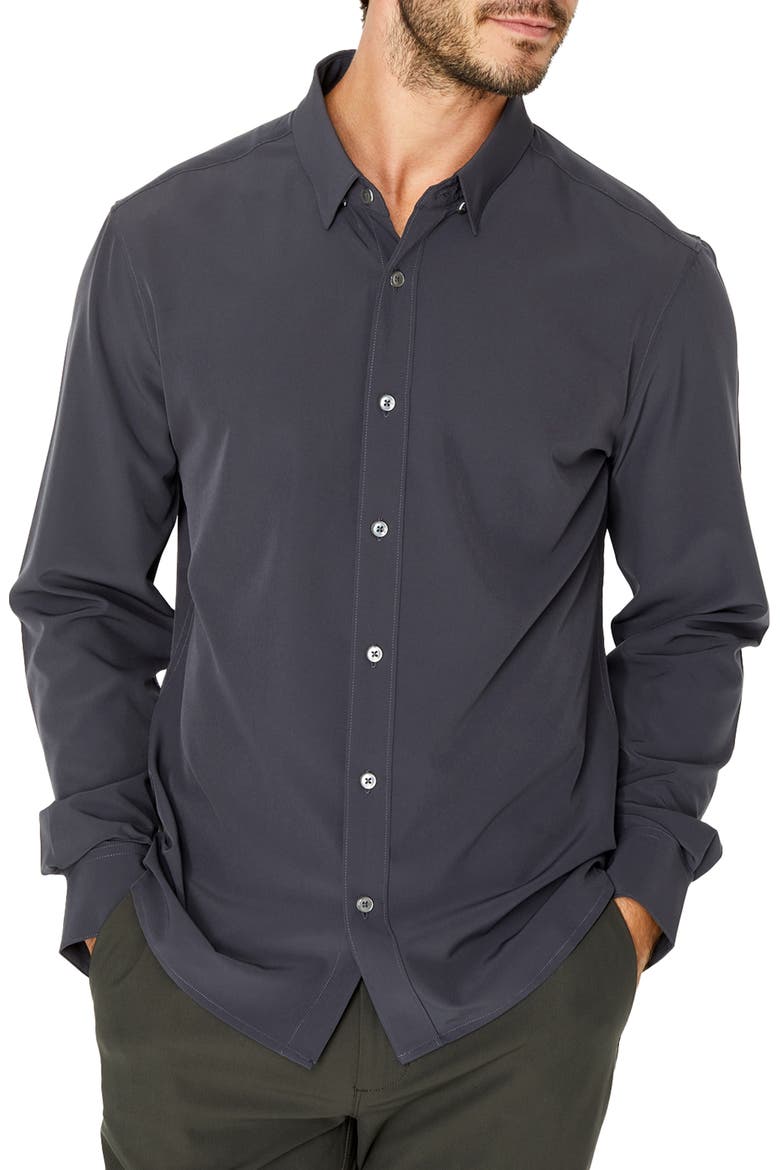 Liberty Solid Performance Button-Up Shirt, Main, color, CHARCOAL