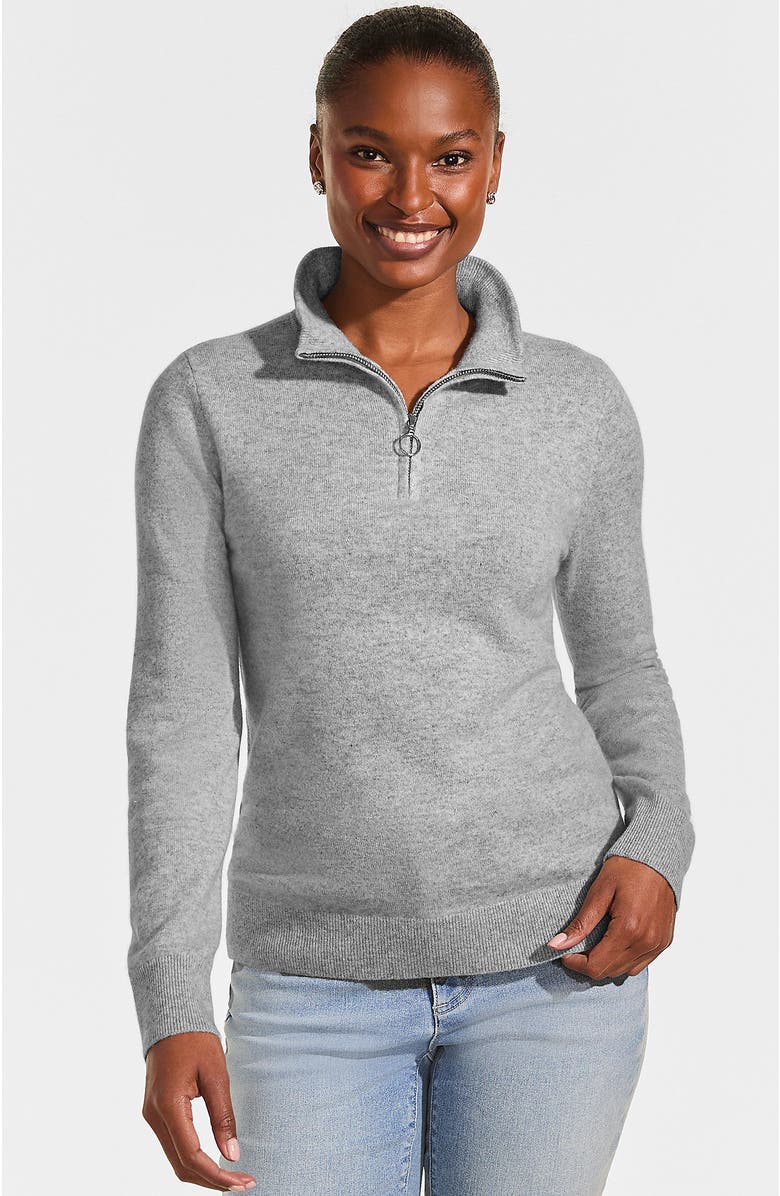 Lands' End Cashmere Quarter Zip Sweater, Main, color, Gray Heather