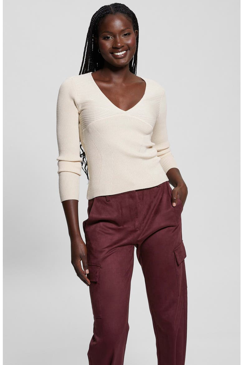 Cirila V-Neck Rib Sweater, Alternate, color, PEARL OYSTER