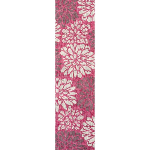 Jonathan Y Zinnia Modern Floral Textured Weave Indoor/outdoor Green/cream Square Area Rug In Fuchsia/light Gray