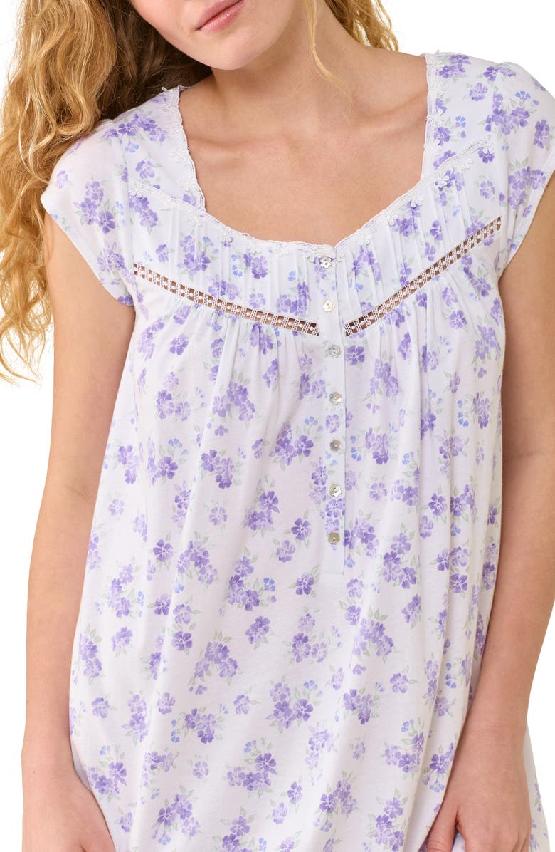 Eileen West Floral Cotton Lawn Long Nightgown, Alternate, color, White/ Purple Floral