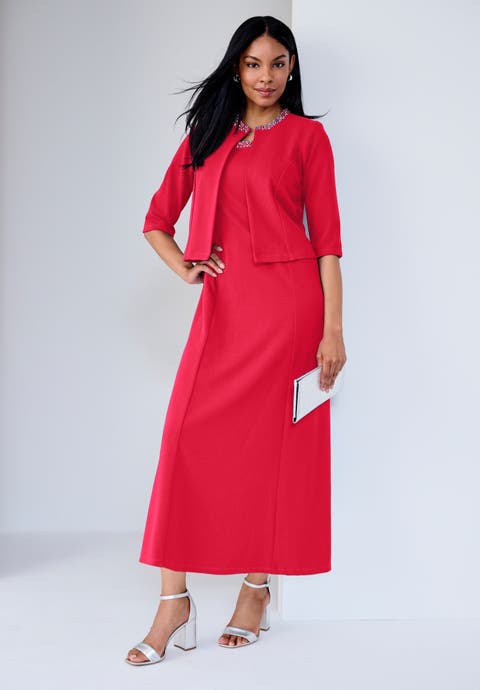 2-Piece Beaded Jacket Dress (Plus)