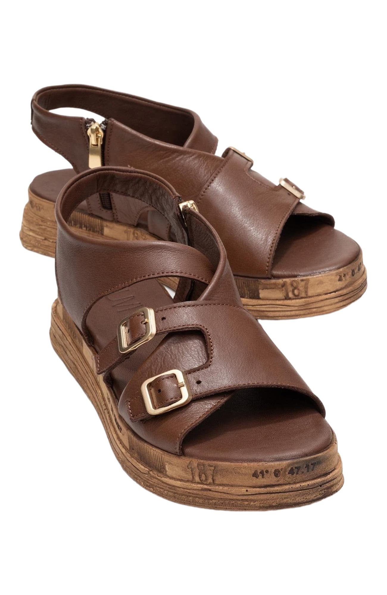 Levine Leather Buckled Side-Zip Sandal, Main, color, Brown Leather
