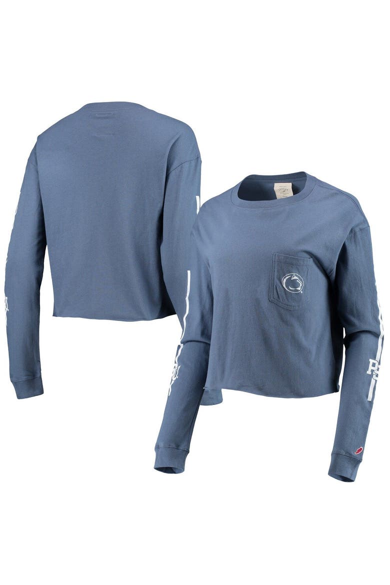 Women's League Collegiate Wear Navy Penn State Nittany Lions Clothesline Cotton Midi Crop Long Sleeve T-Shirt, Main, color, Navy