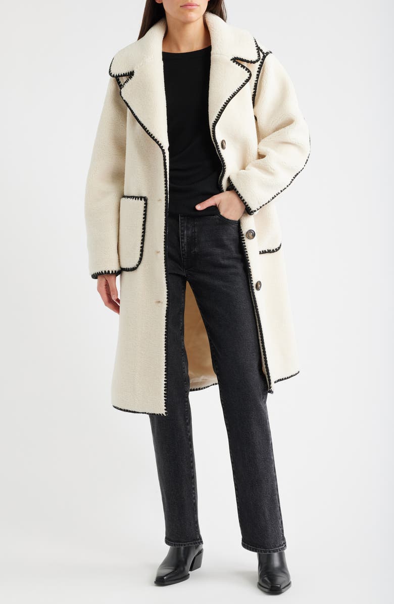 Bernardo Blanket Stitch Fleece Coat, Alternate, color, Cream