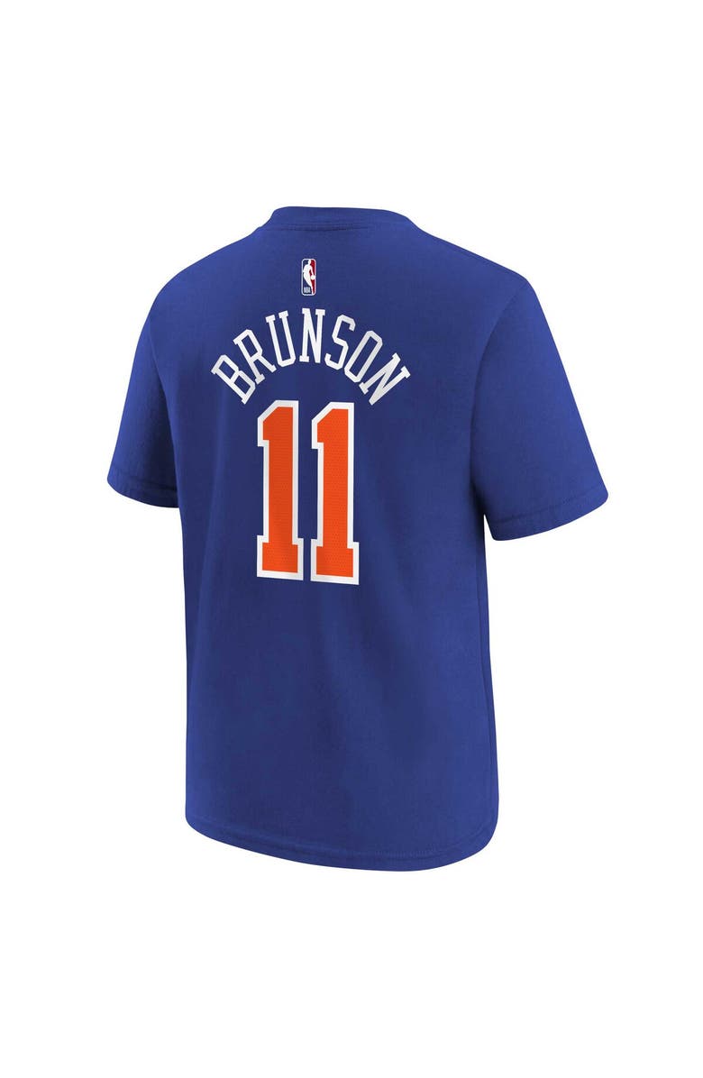 Nike Youth Nike Jalen Brunson Blue New York Knicks Icon Name & Number T-Shirt, Alternate, color, Blue