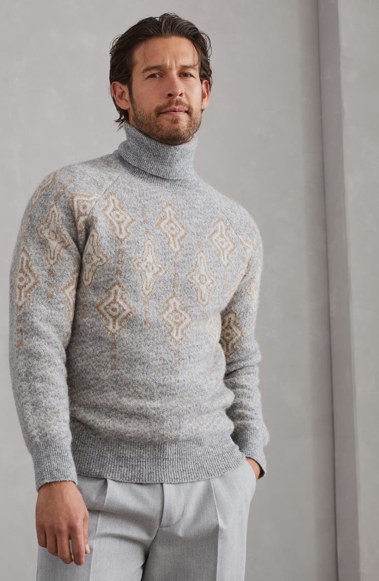 Brunello Cucinelli Geometric Jacquard turtleneck sweater, Alternate, color, 