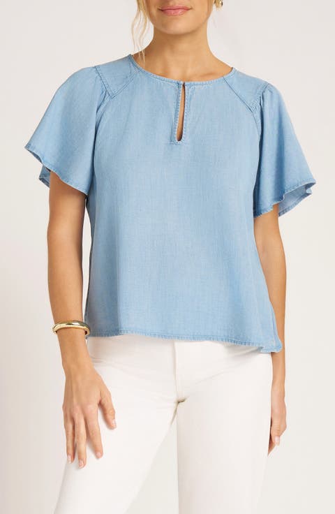 Hayden Flutter Sleeve Chambray Top
