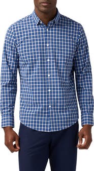 Mizzen+Main Leeward Trim Fit Navy Plaid No Tuck Button-Up Shirt