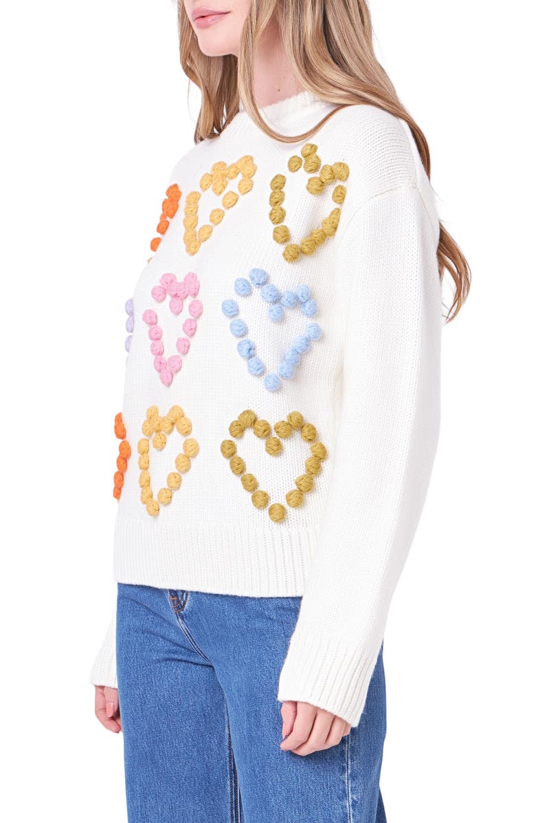 English Factory Heart Pom Sweater, Alternate, color, 