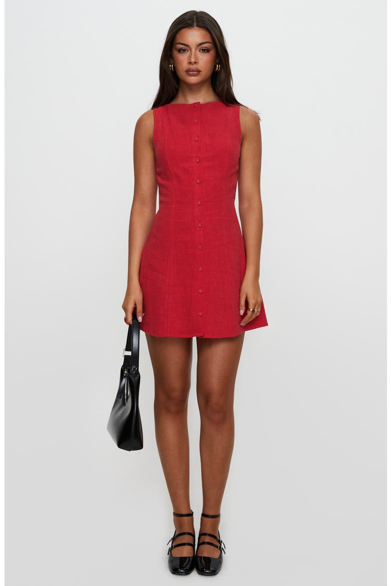 Dollie Linen Blend Button-Up Minidress, Main, color, RED