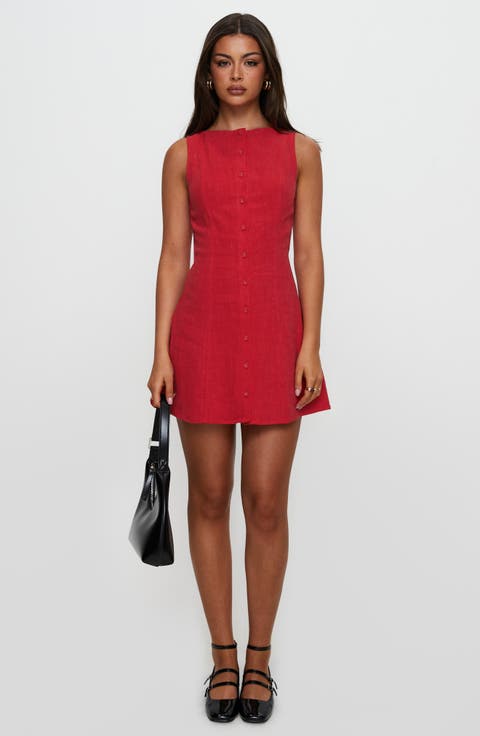 Dollie Linen Blend Button-Up Minidress