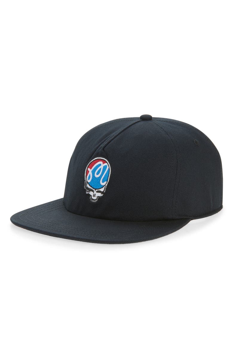 Malbon Golf Grateful Dead Stealie Snapback Baseball Cap, Main, color, Black