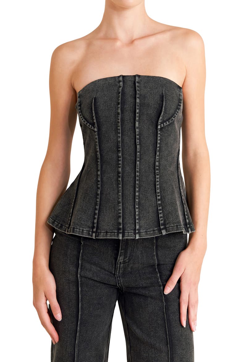 Strapless Denim Tube Top, Main, color, BLACK