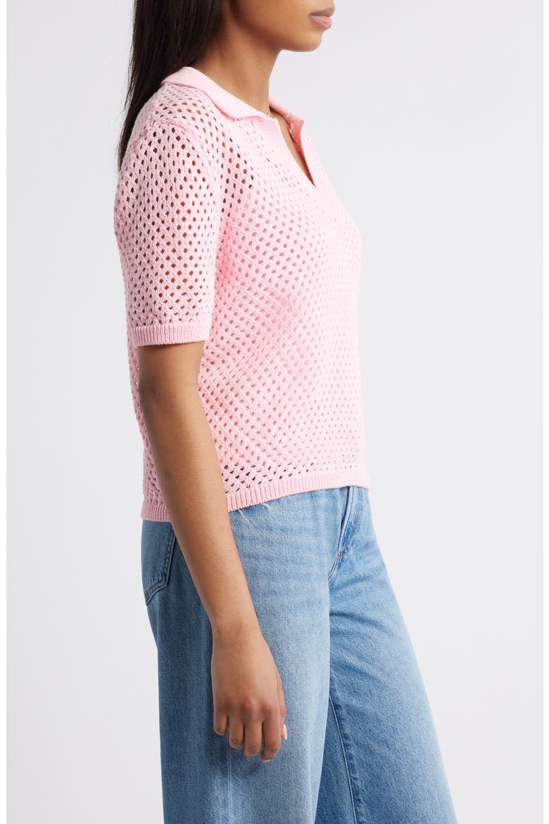Tae Short Sleeve Open Knit Polo Sweater, Alternate, color, PETAL PINK