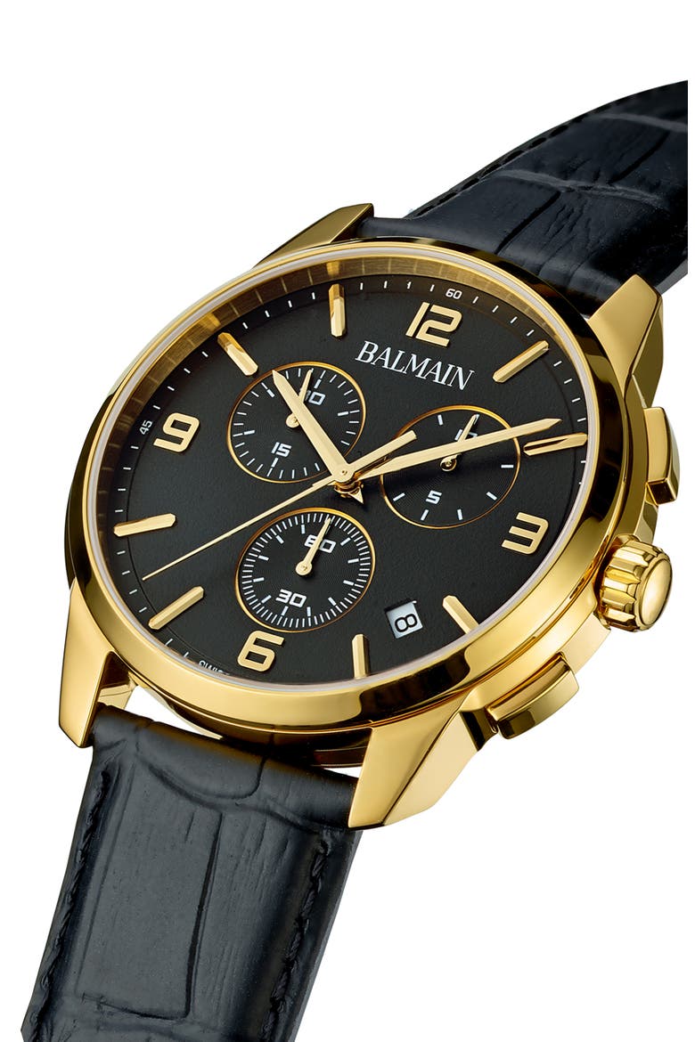 Madrigal Chronograph Leather Strap Watch, 42mm, Alternate, color, BLACK