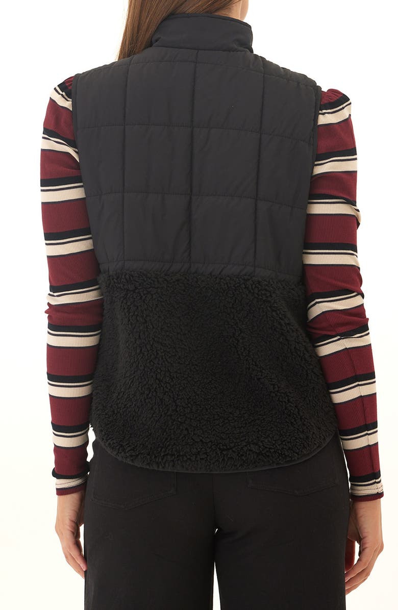 Threads 4 Thought Janey Faux Shearling Mixed Media Puffer Vest, Alternate, color, Black