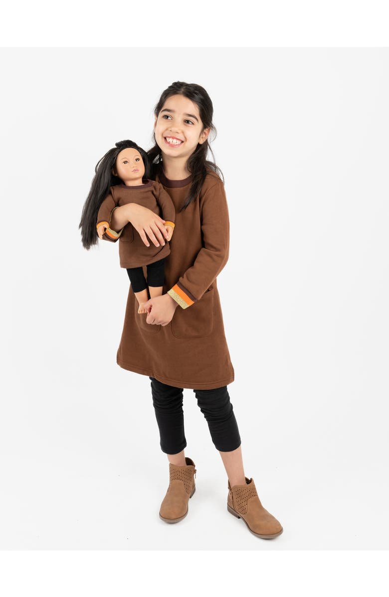 Leveret Girls Sweatshirt Dress with Matching Doll Dress, Alternate, color, Brown