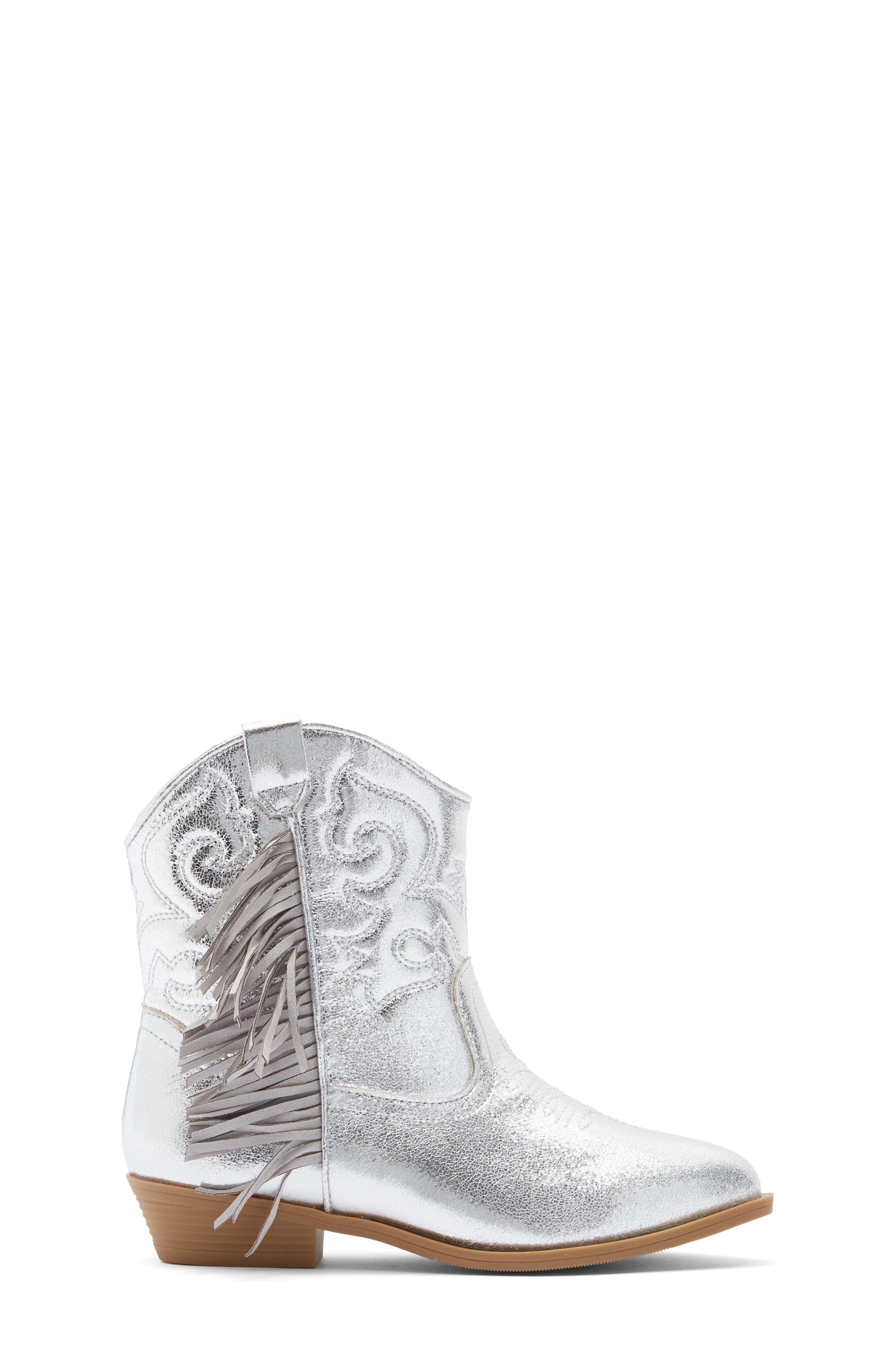 Harper Canyon Kids' Carolynne Fringe Western Boot, Alternate, color, Silver Crinkle