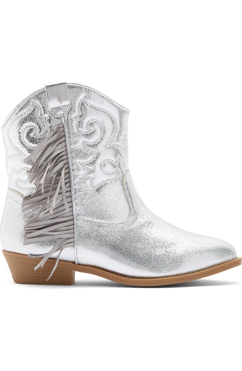 Harper Canyon Kids' Carolynne Fringe Western Boot, Alternate, color, Silver Crinkle