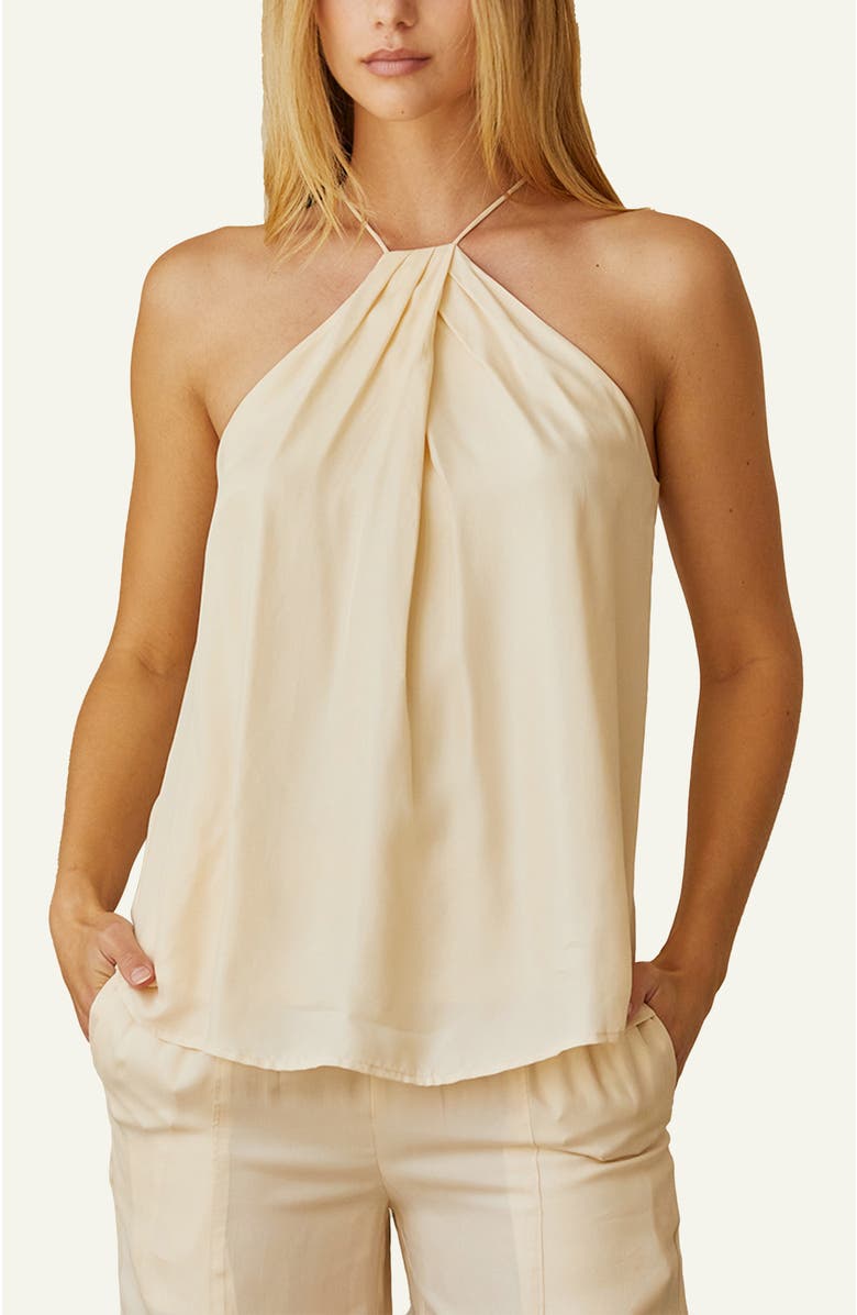 CRESCENT Pleated Halter Cupro Blend Top, Main, color, 