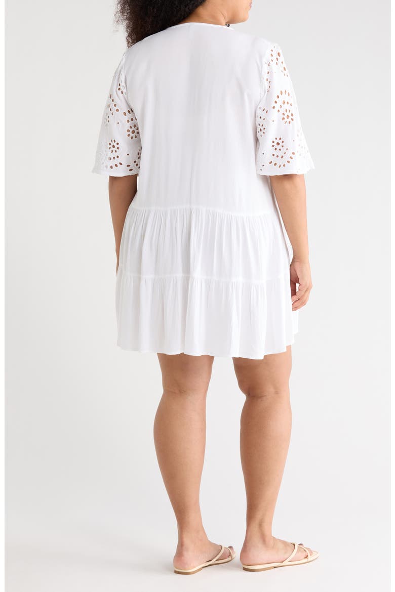 Eyelet Short Sleeve Cover-Up, Alternate, color, WHITE
