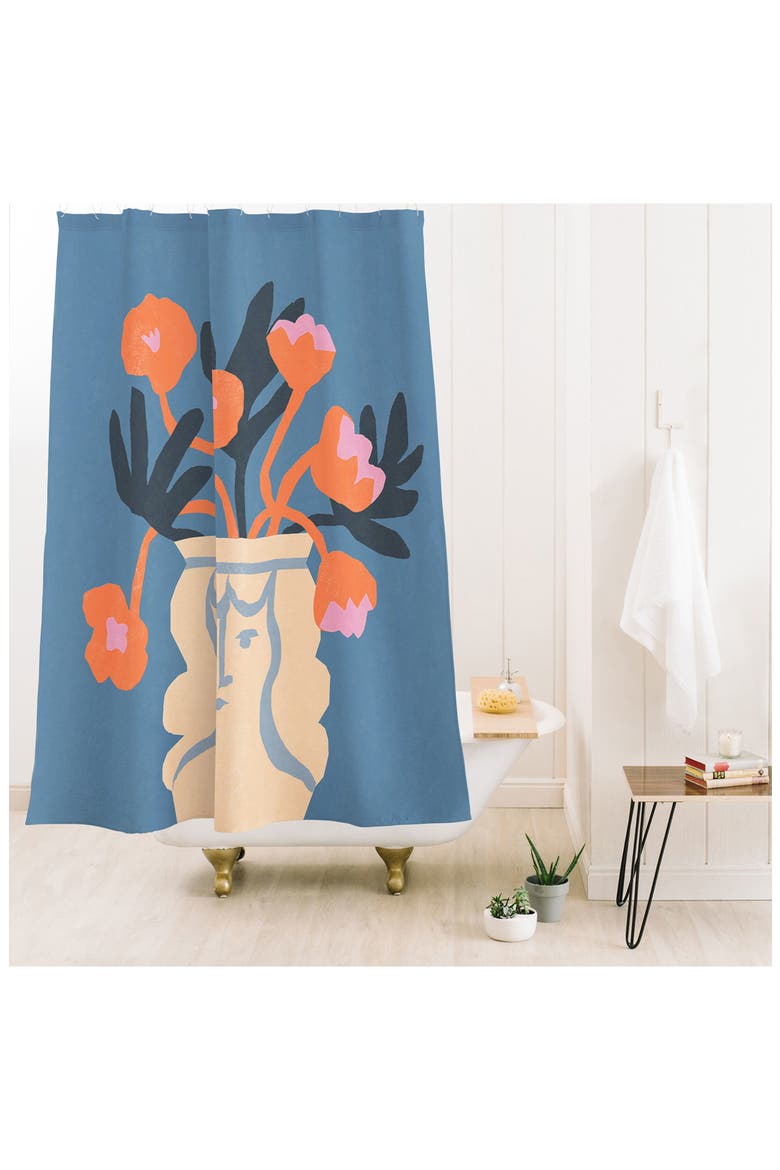 Antique Head Vase Shower Curtain, Alternate, color, BLUE