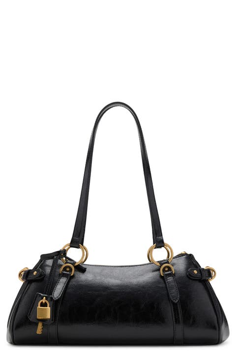 Faux Leather Bowling Shoulder Bag