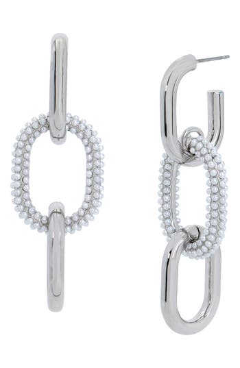 Shop Allsaints Pavé Faux Pearl Oval Link Drop Earrings