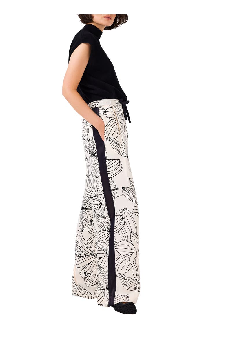Floral Print Wide Satin Trousers, Alternate, color, Cream