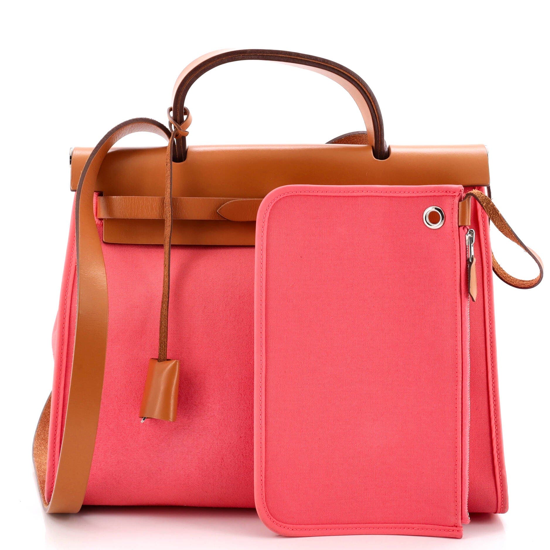 Pre-Owned Hermes Herbag Zip Leather and Toile 31, Alternate, color, Rose Azalee