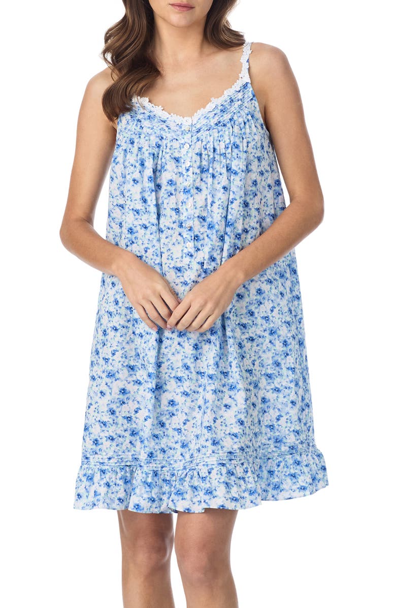 Eileen West Floral Sleeveless Cotton Chemise, Main, color, Pink/ Lilac