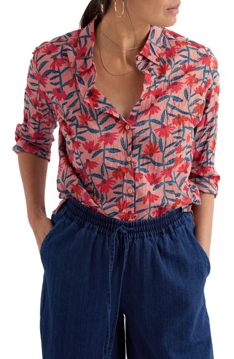 Larissa Floral Crinkled Organic Cotton Button-Up Shirt