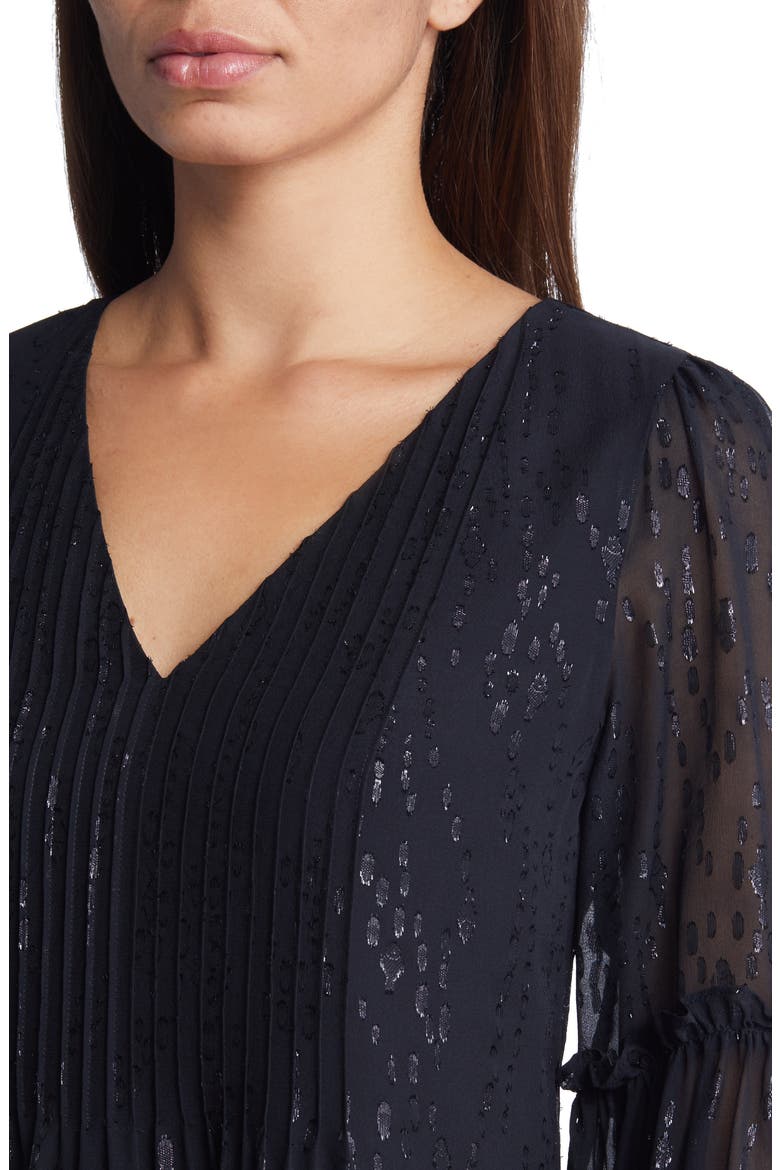 Cleme Long Sleeve Metallic Silk Dress, Alternate, color, ONYX FISH CLIP