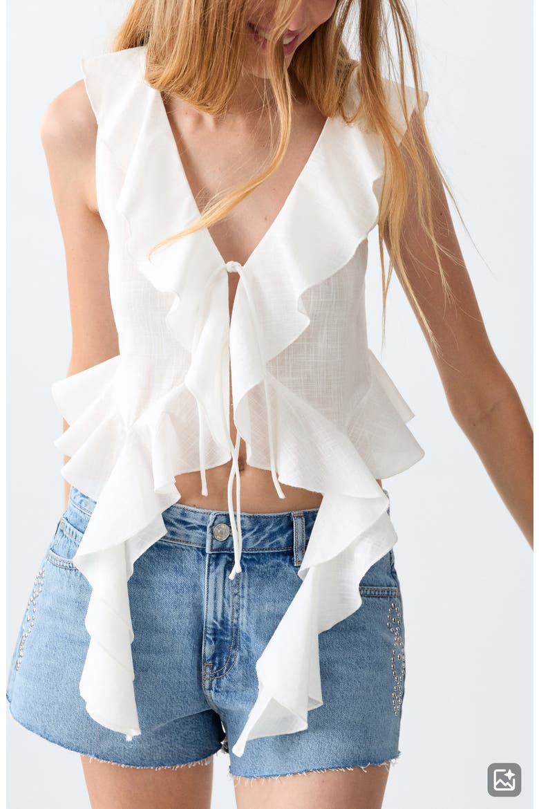 Tie Front Ruffle Top, Alternate, color, OFF WHITE