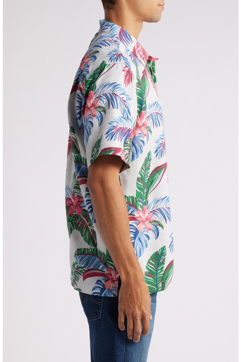 Frond Fusion Short Sleeve Silk Blend Button-Up Shirt, Alternate, color, BREEZE