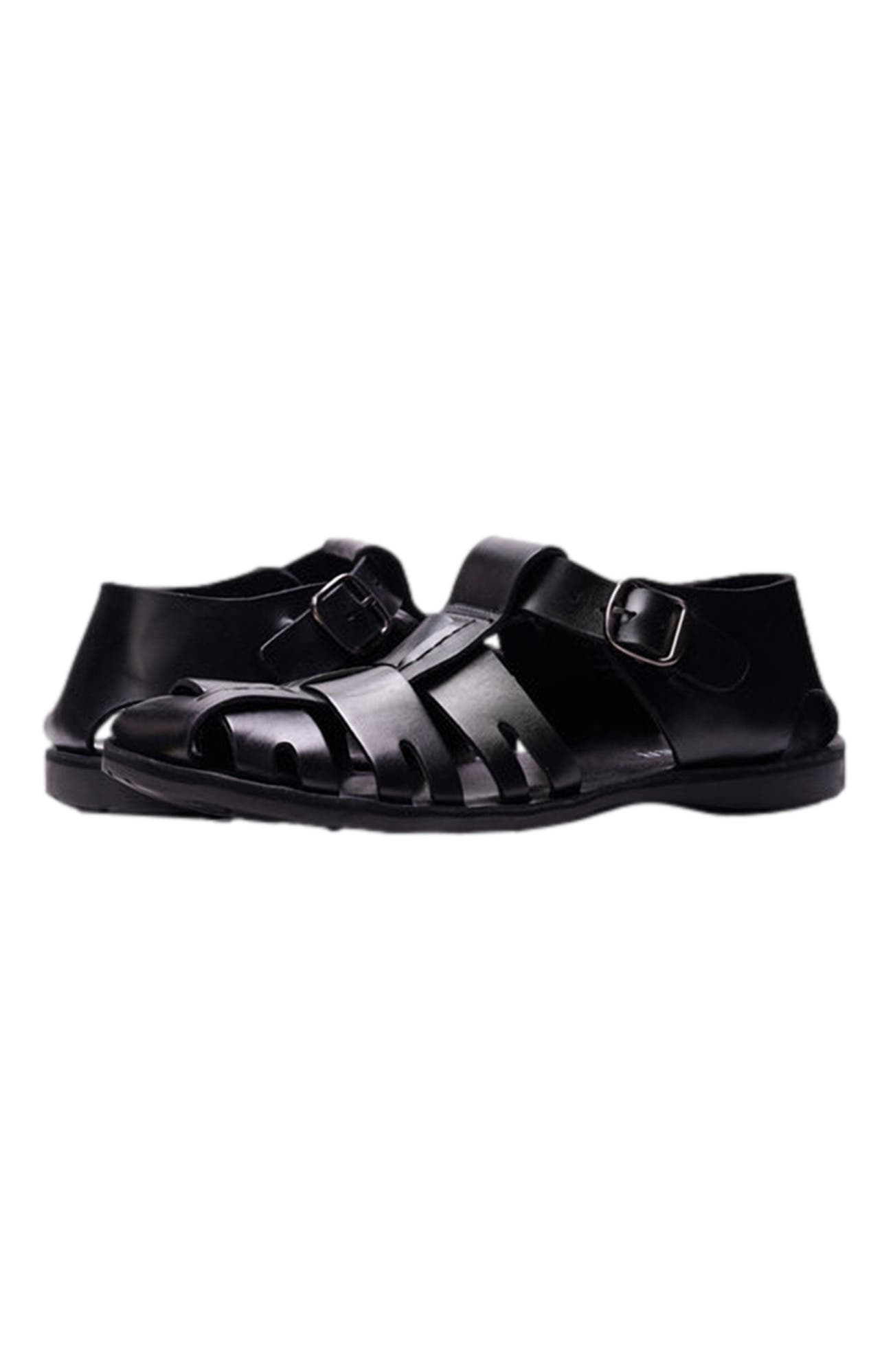 A. Veer Santorini Fisherman Sandal, Alternate, color, Black Leather