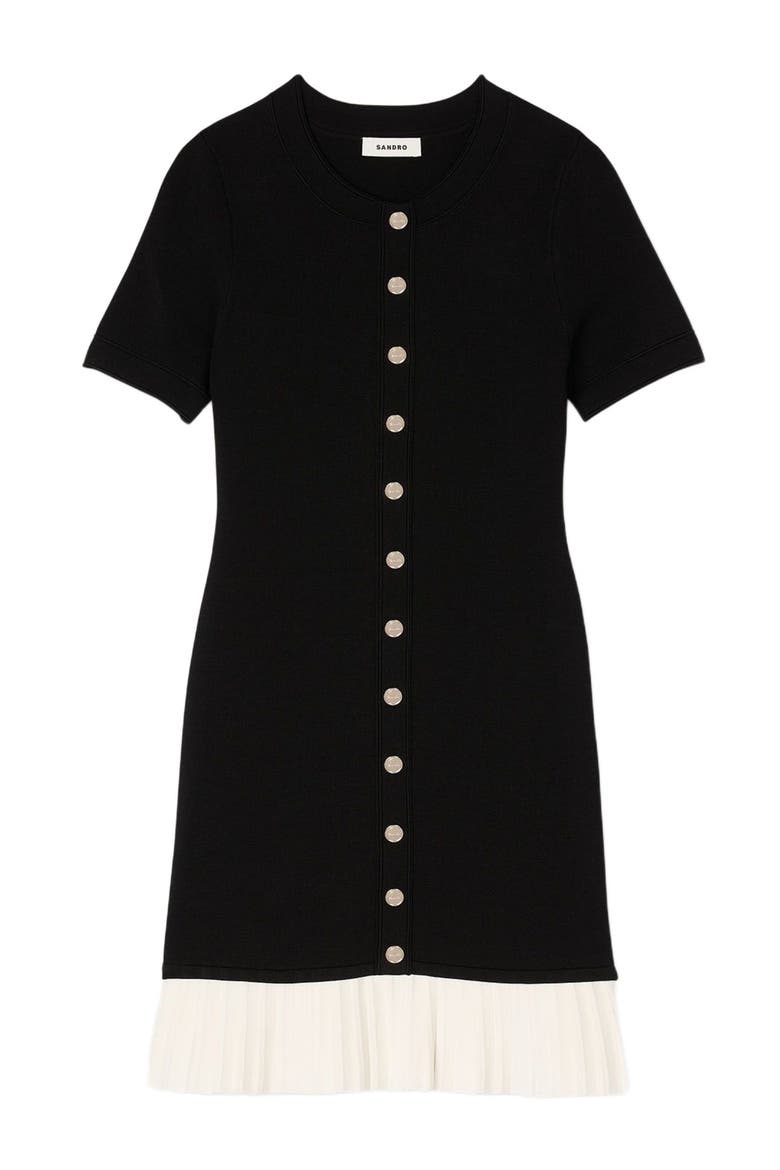 mini knit dress with ruffle, Alternate, color, Black / ecru