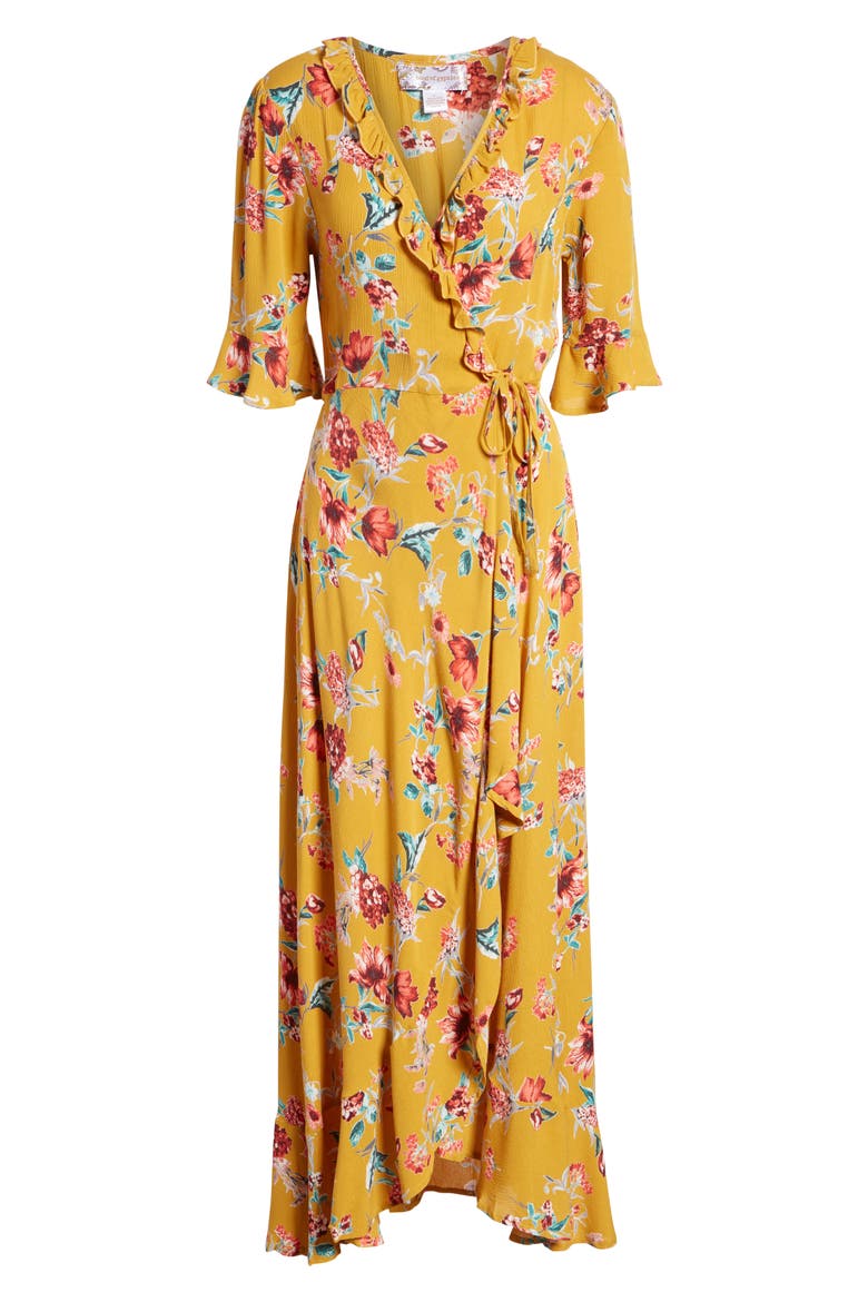 Hudson Floral Print Maxi Wrap Dress, Alternate, color, GOLD/ RED