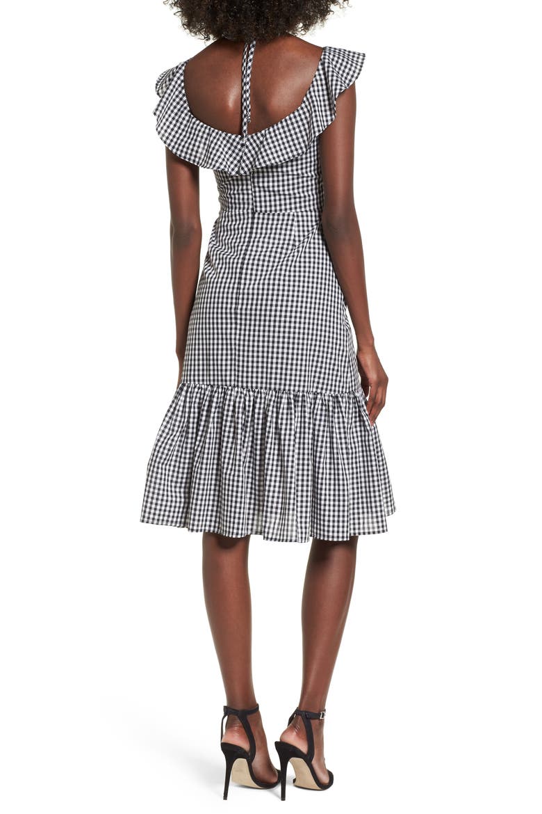 Zander Ruffle Midi Dress, Alternate, color, BLACK GINGHAM