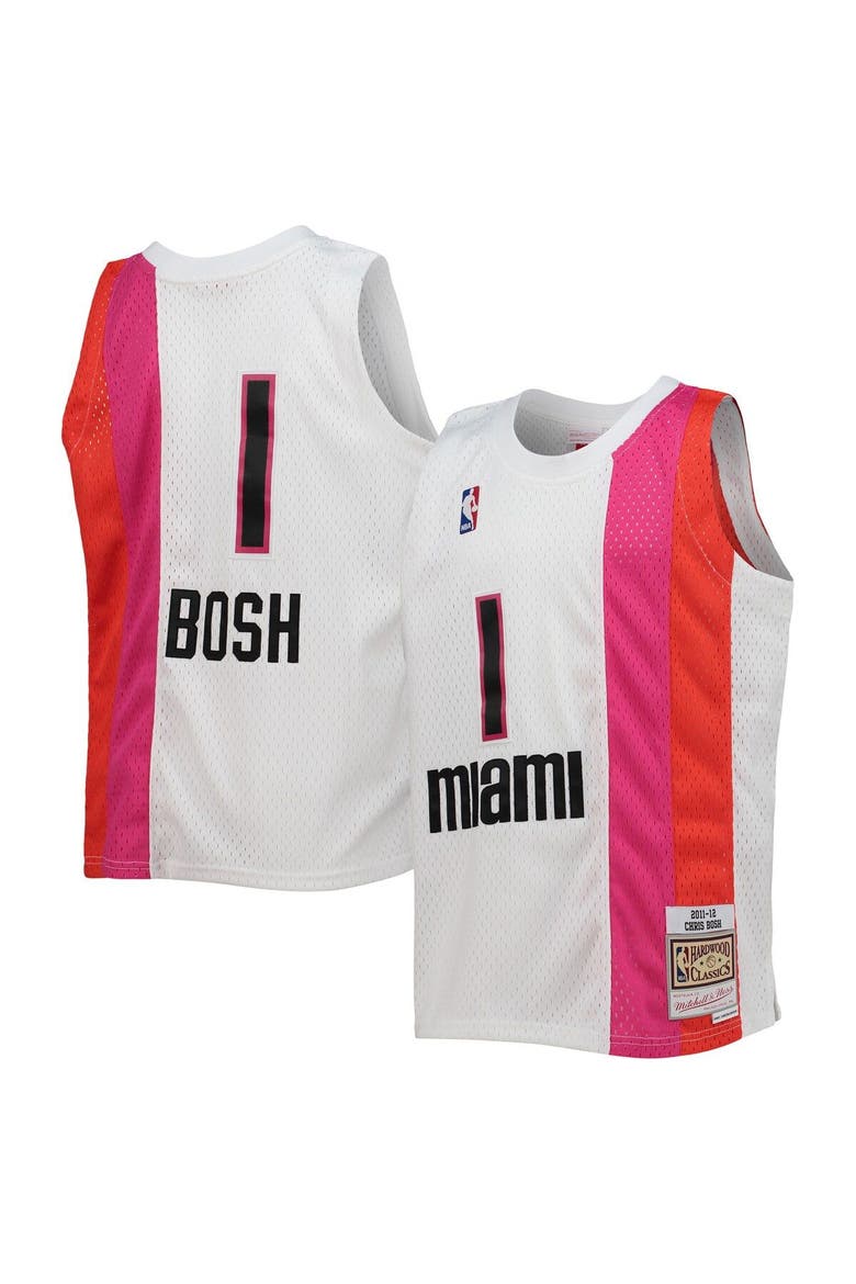 Youth Mitchell & Ness Chris Bosh White Miami Heat 2011/12 Hardwood Classics Swingman Jersey, Main, color, White