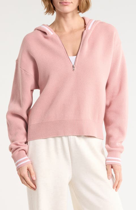 Striped Rib Knit Half-Zip Hoodie