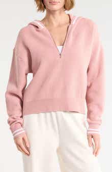 Striped Rib Knit Half-Zip Hoodie