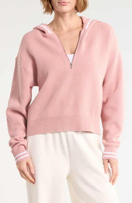 Striped Rib Knit Half-Zip Hoodie