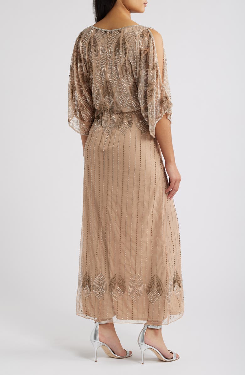 Pisarro Nights Beaded Cold Shoulder Cocktail Dress, Alternate, color, Beige