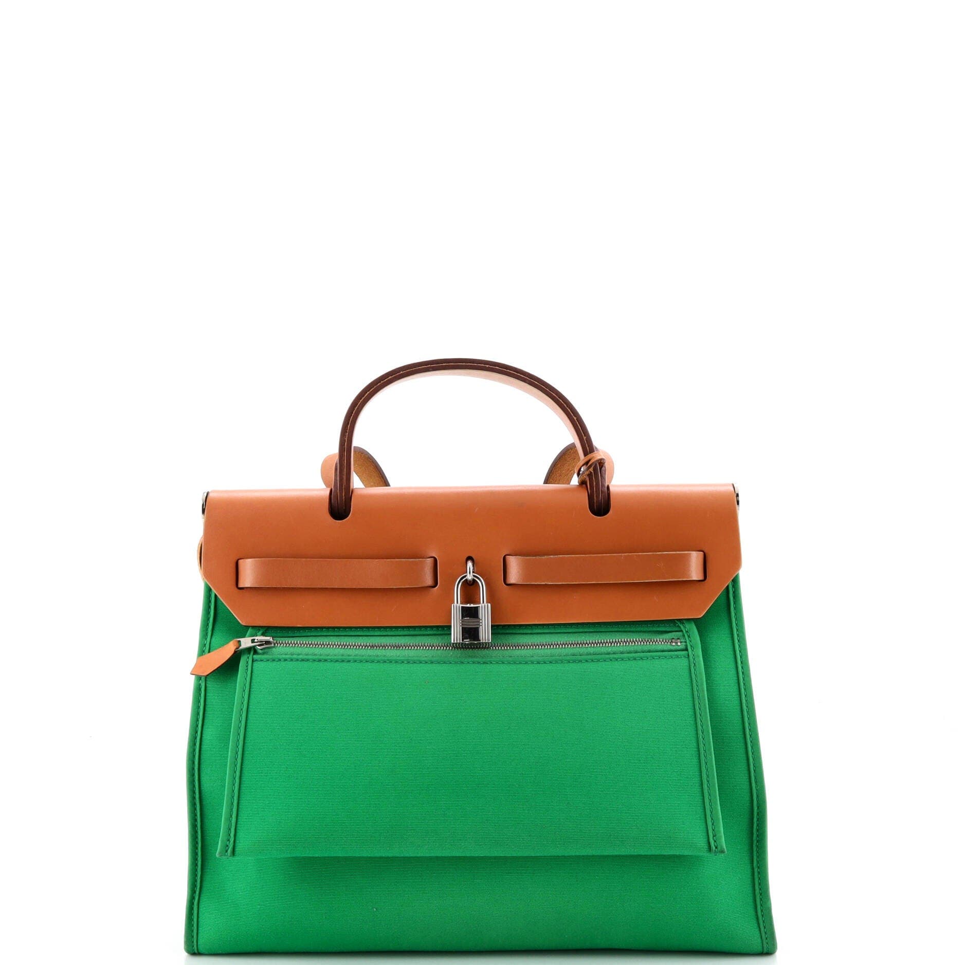 Pre-Owned Hermes Herbag Zip Berline Vache Canvas and Leather 31, Alternate, color, Green