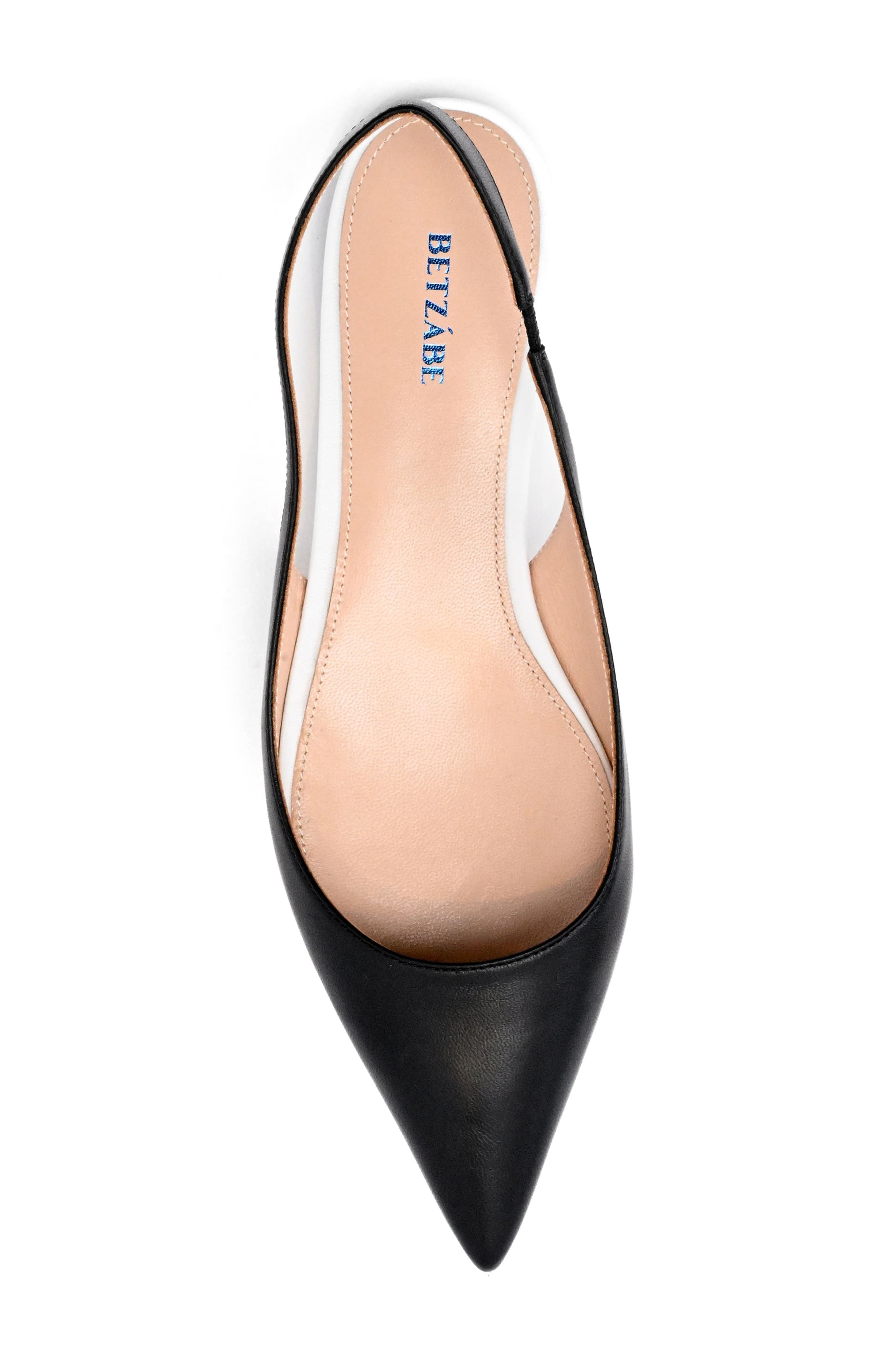 BETZÁBE Ana Pointed Toe Slingback Flat, Alternate, color, Black Nappa White Detail